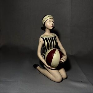 Vtg 1950s Bathing Beauty Relaxing with Beach Ball 8.5” Ceramic Figurine